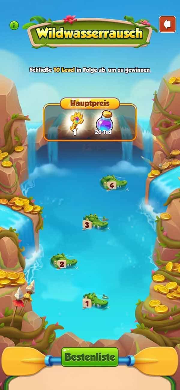 Vorschau auf das Wildwasserrausch Event in Coin Master mit Spins und Juwelen Belohnungen